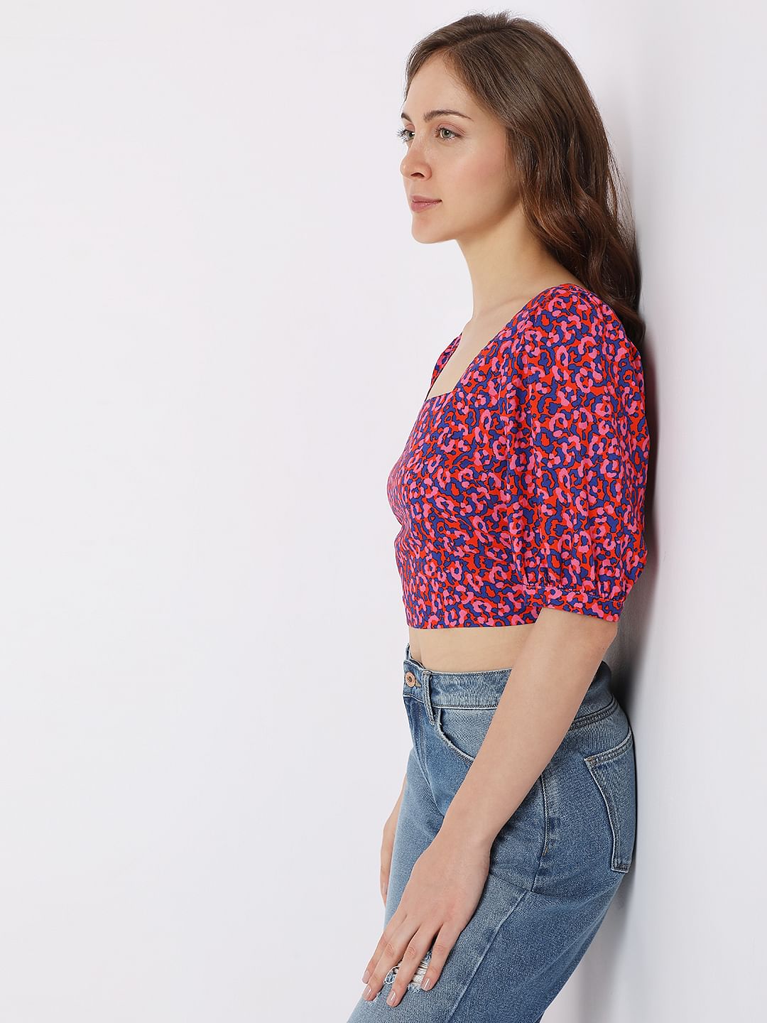Pink Printed Co-Ord Set Crop Top