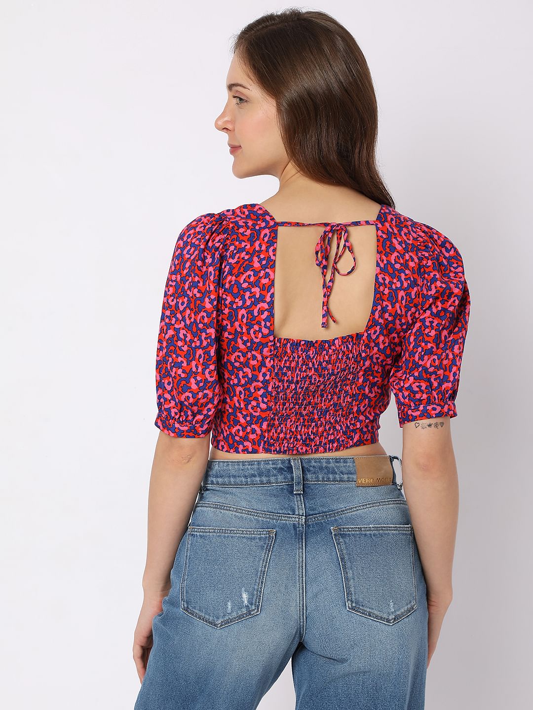 Pink Printed Co-Ord Set Crop Top