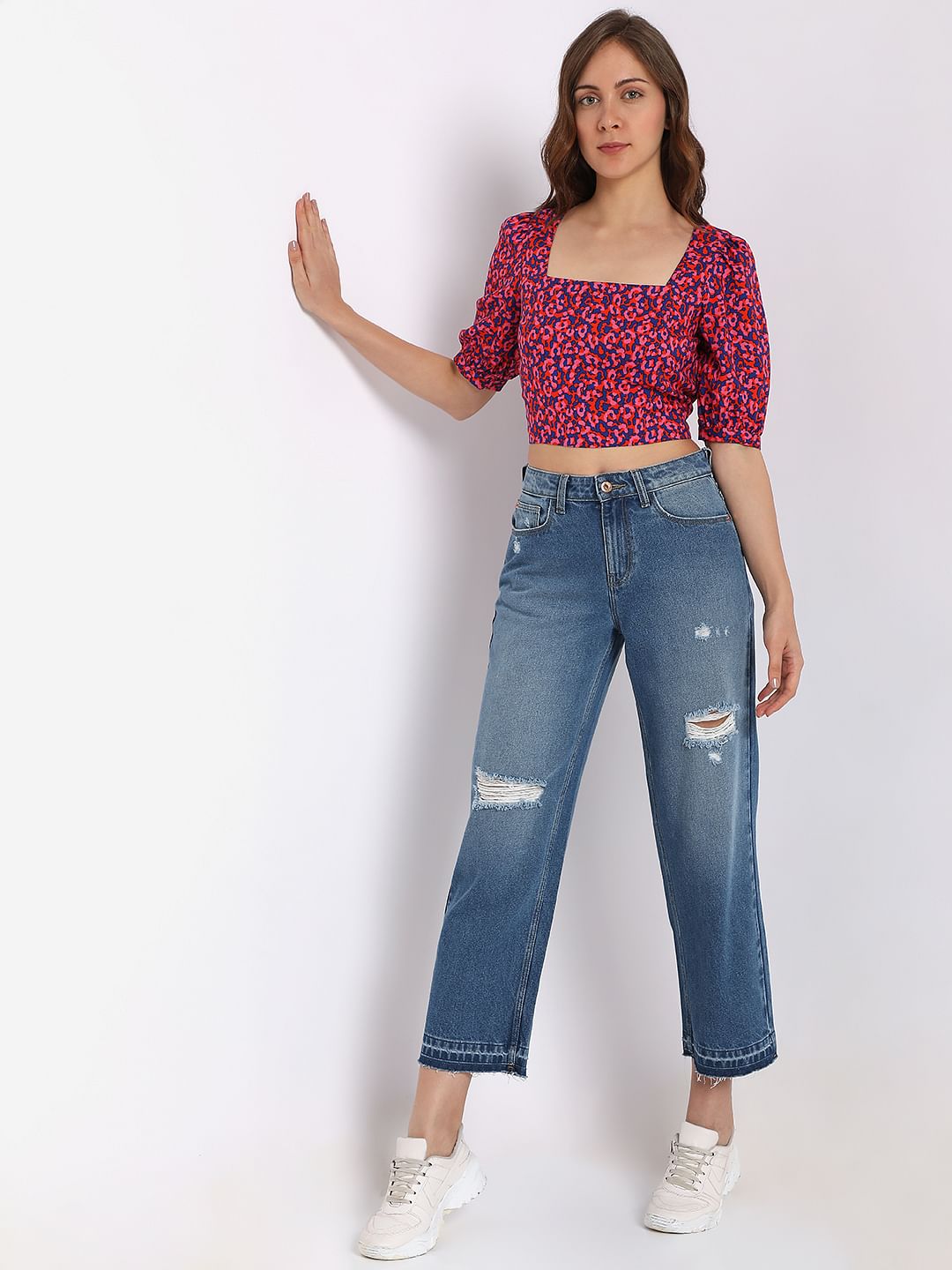 Pink Printed Co-Ord Set Crop Top