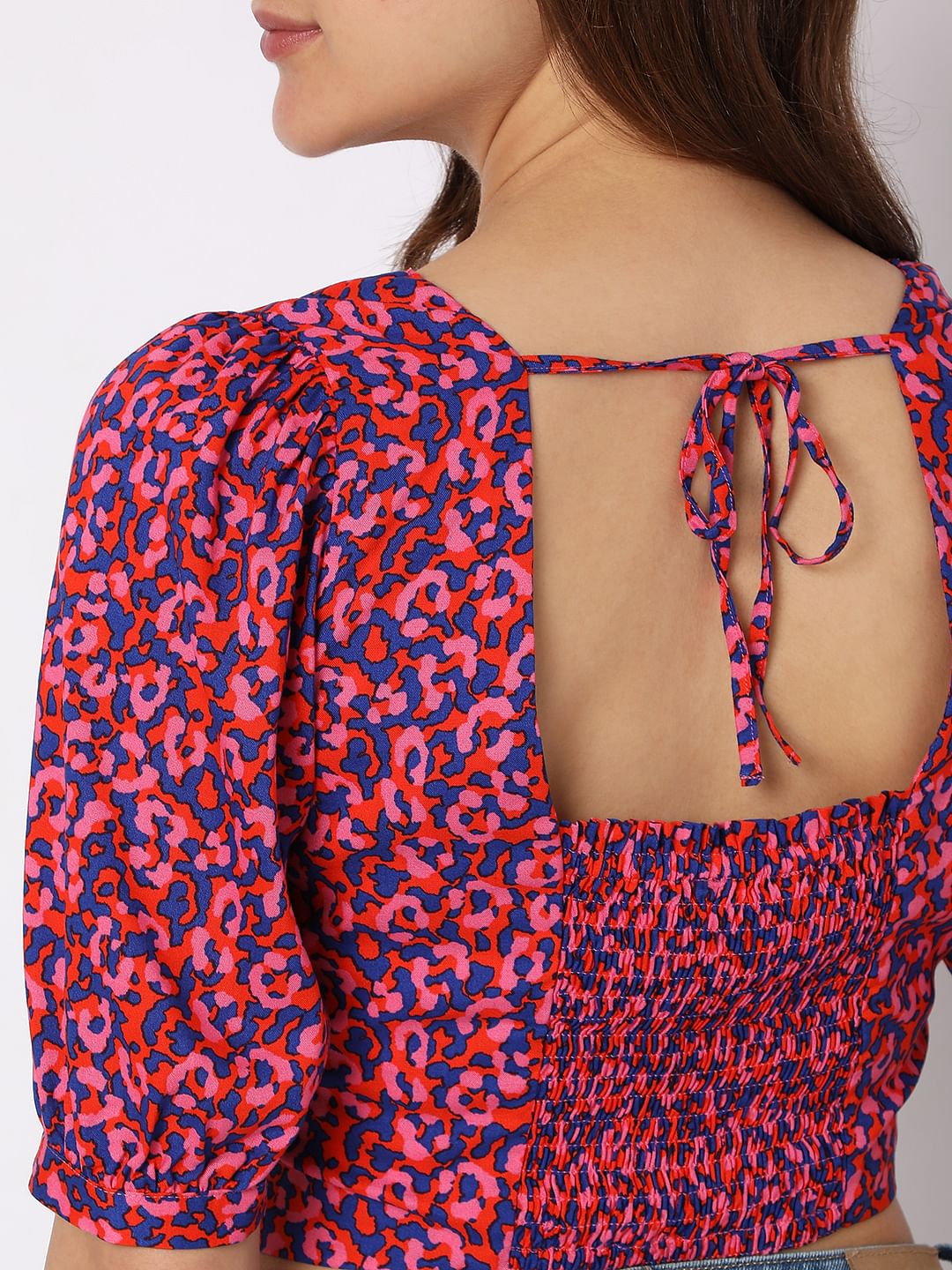 Pink Printed Co-Ord Set Crop Top