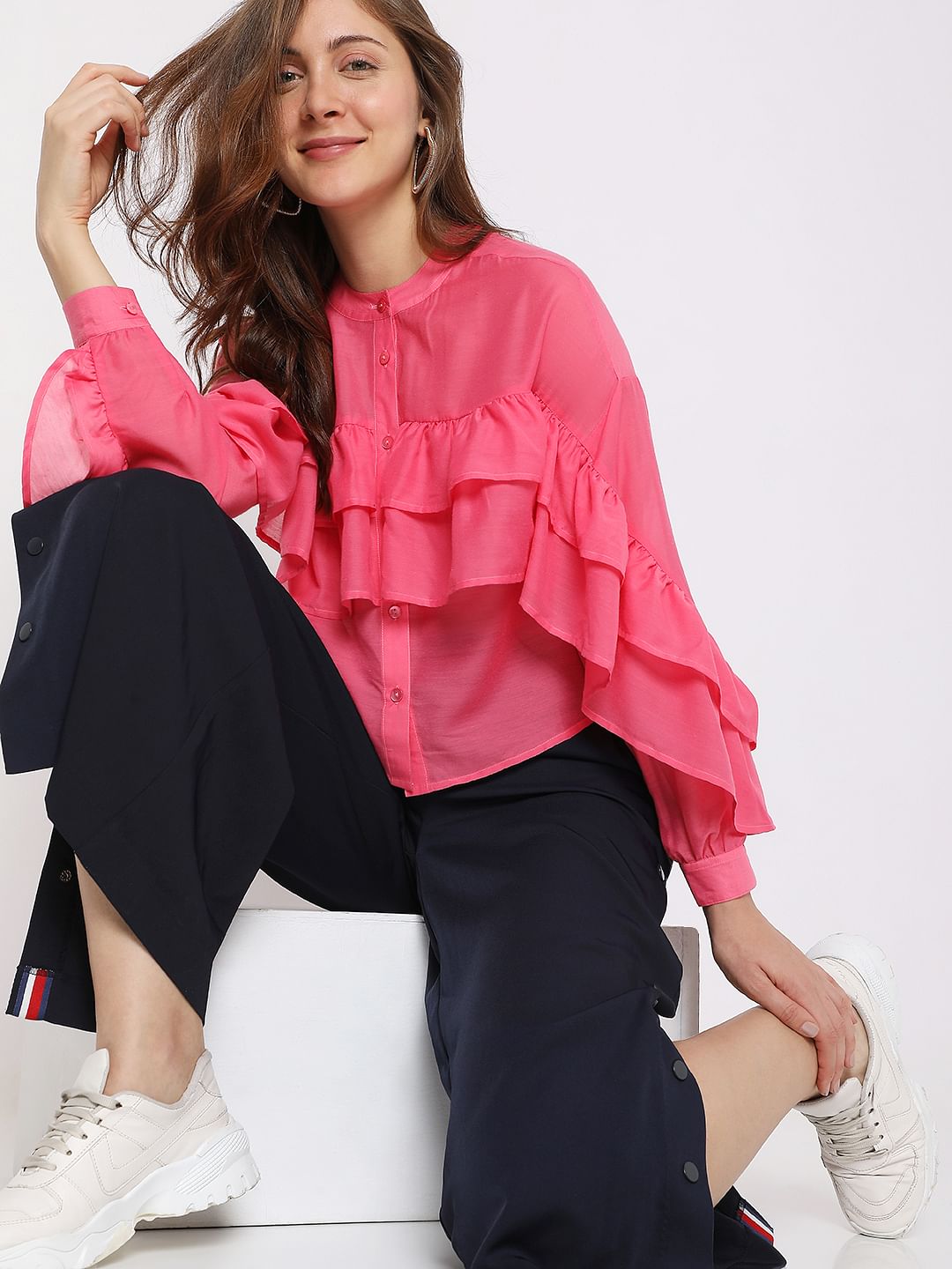 Bright Pink Ruffle Top