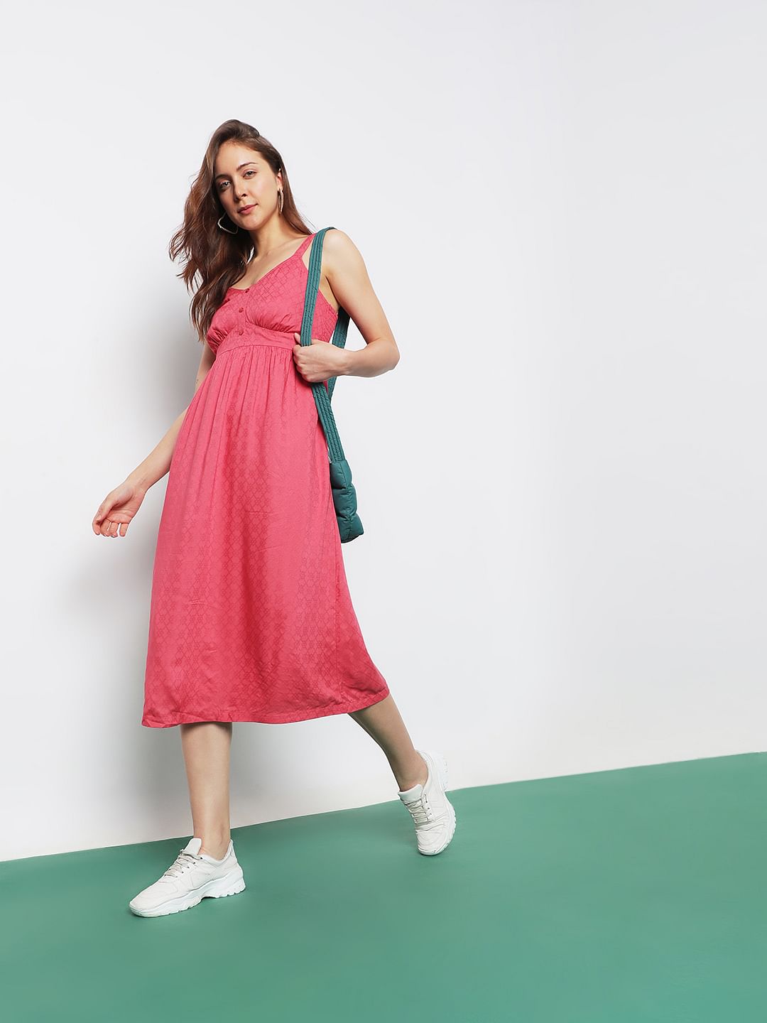 Pink Strappy Midi Dress