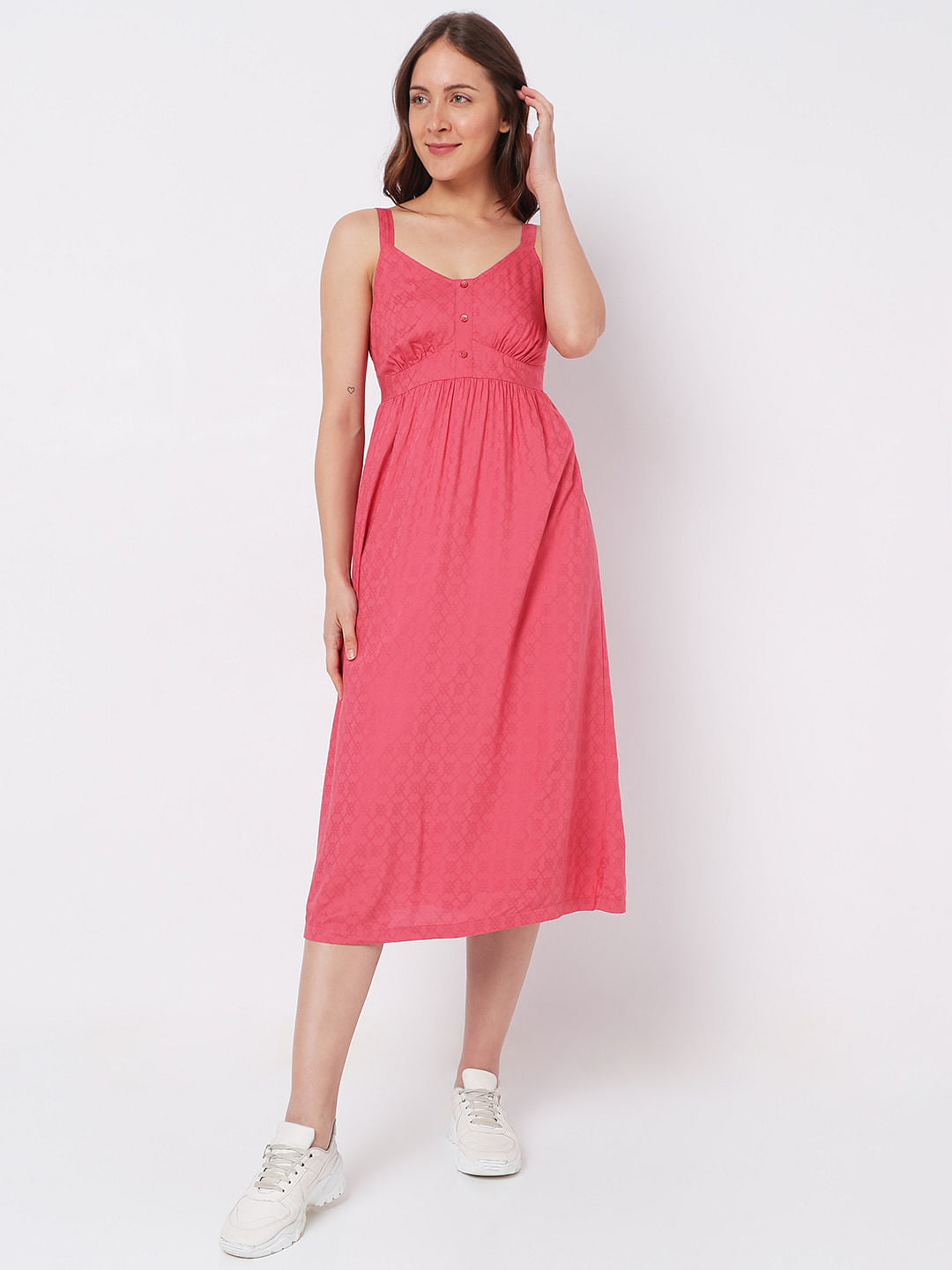 Pink Strappy Midi Dress