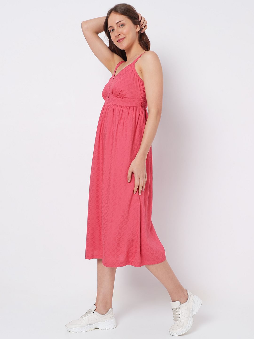 Pink Strappy Midi Dress