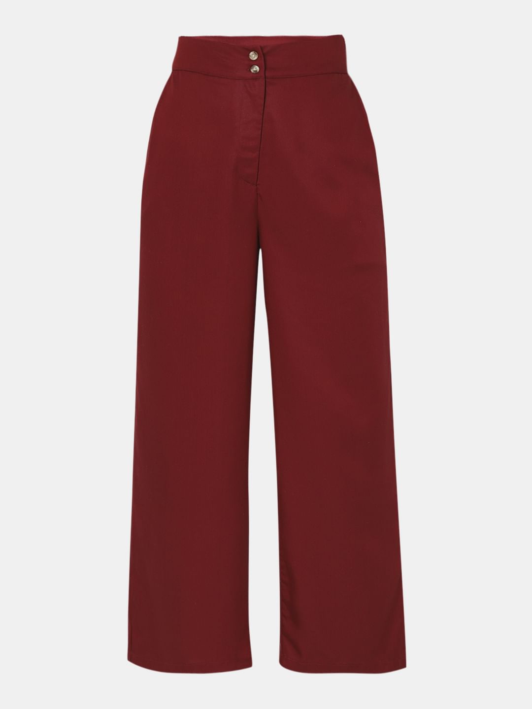 Maroon High Rise Wide Leg Pants