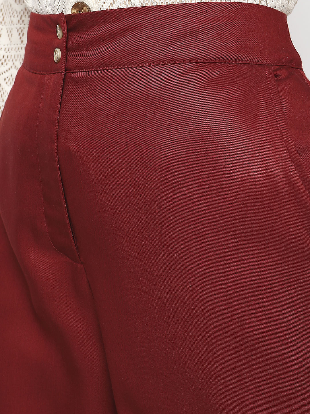 Maroon High Rise Wide Leg Pants