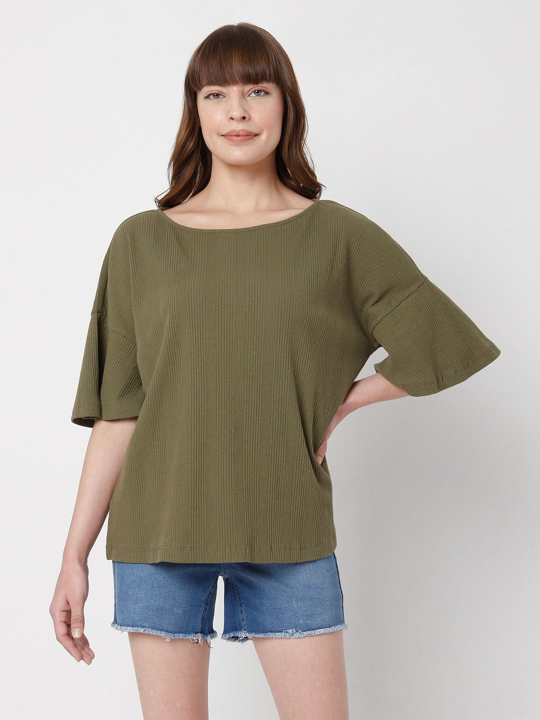 Green Drop Shoulder Top