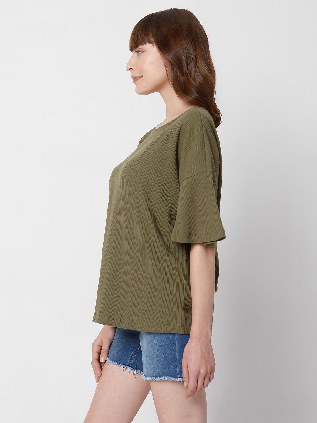 Green Drop Shoulder Top