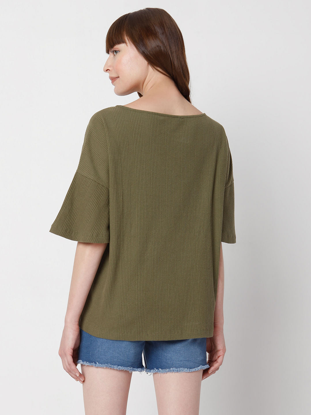 Green Drop Shoulder Top