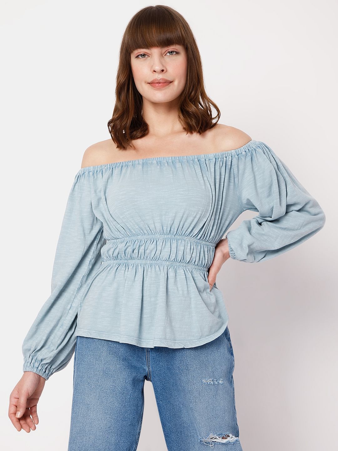Blue Off-Shoulder Top