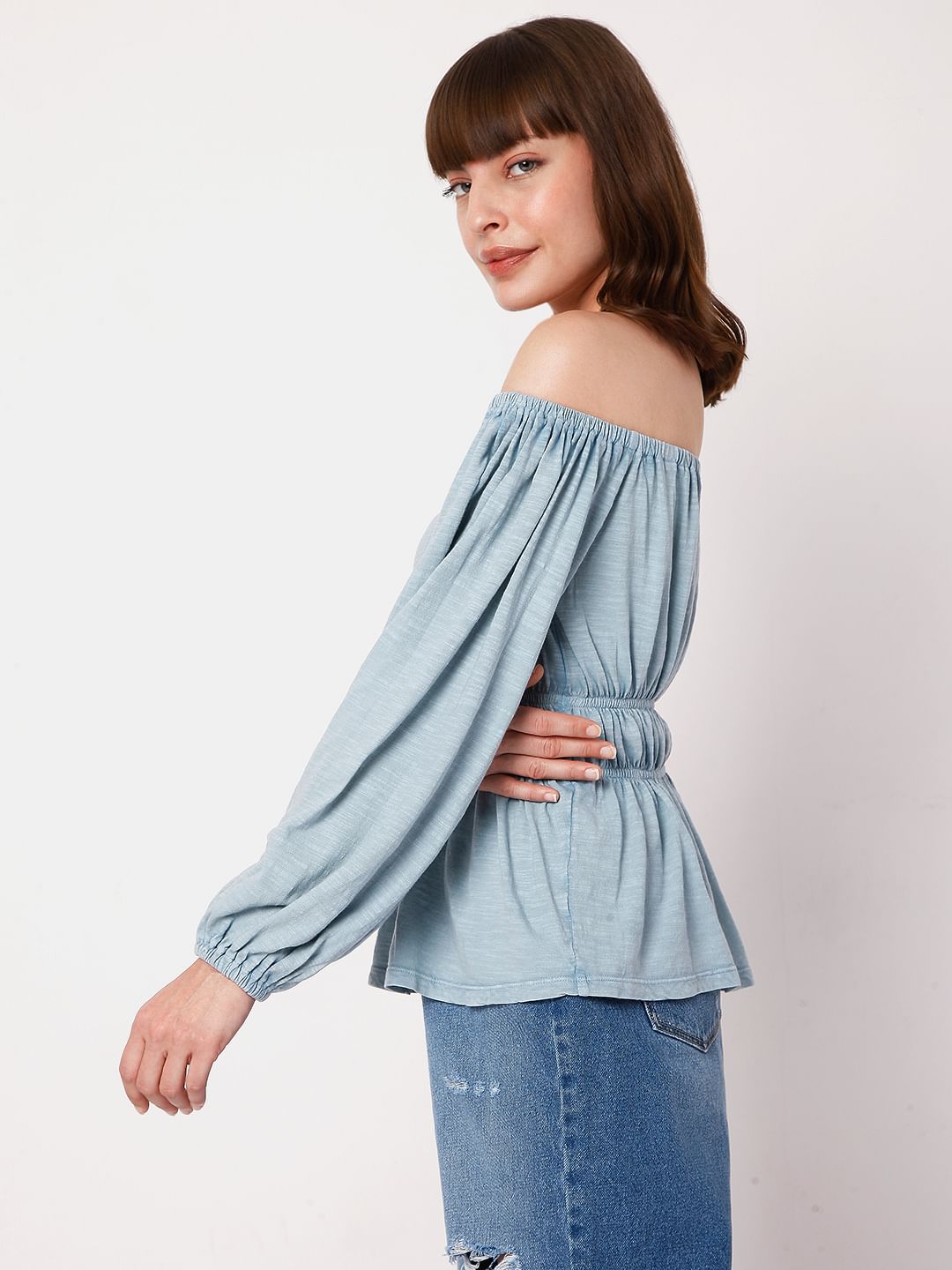Blue Off-Shoulder Top