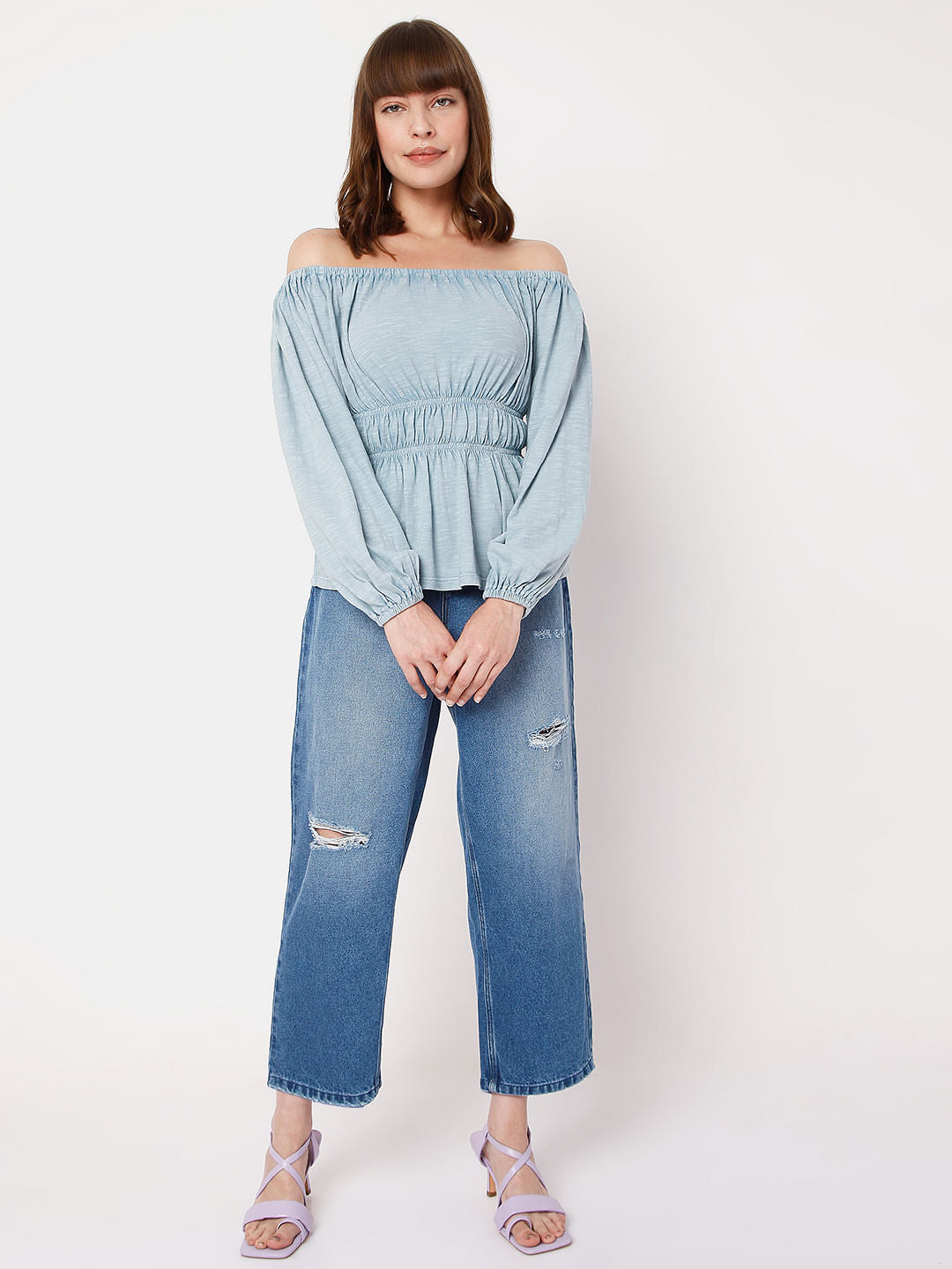 Blue Off-Shoulder Top