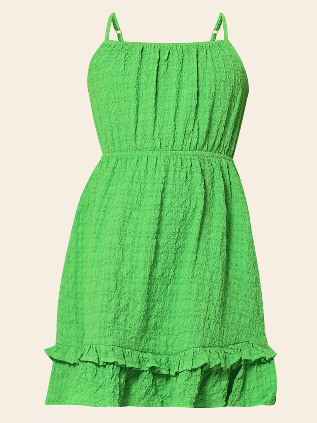 Green Crinkle Weave Fit & Flare Dress