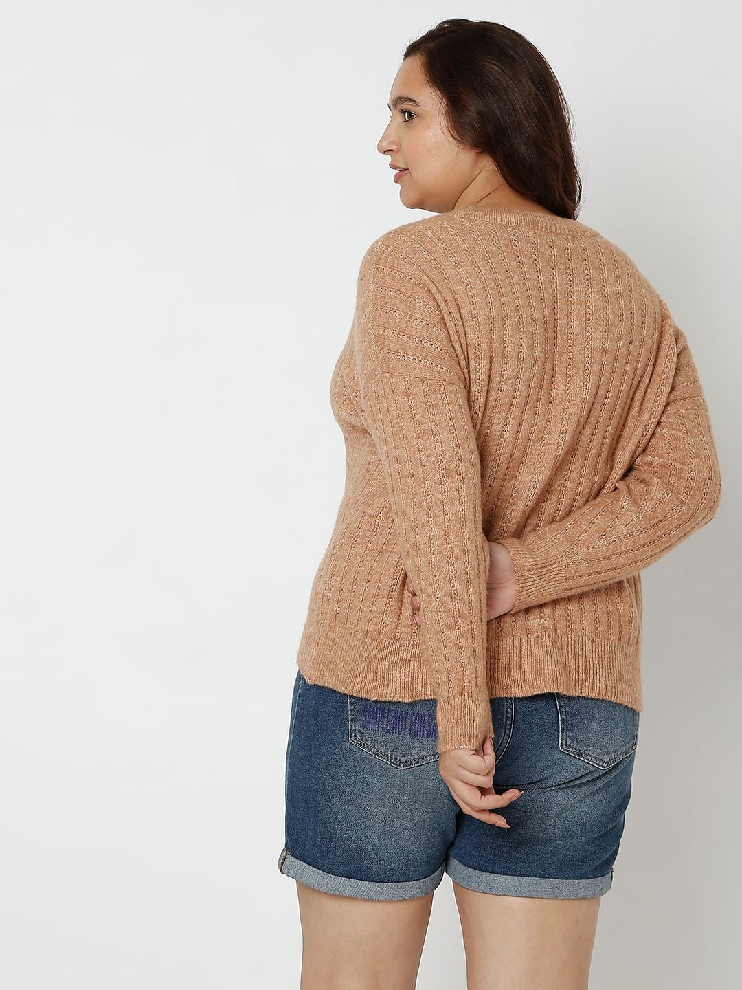 Curve Brown Drop Shoulder Pullover