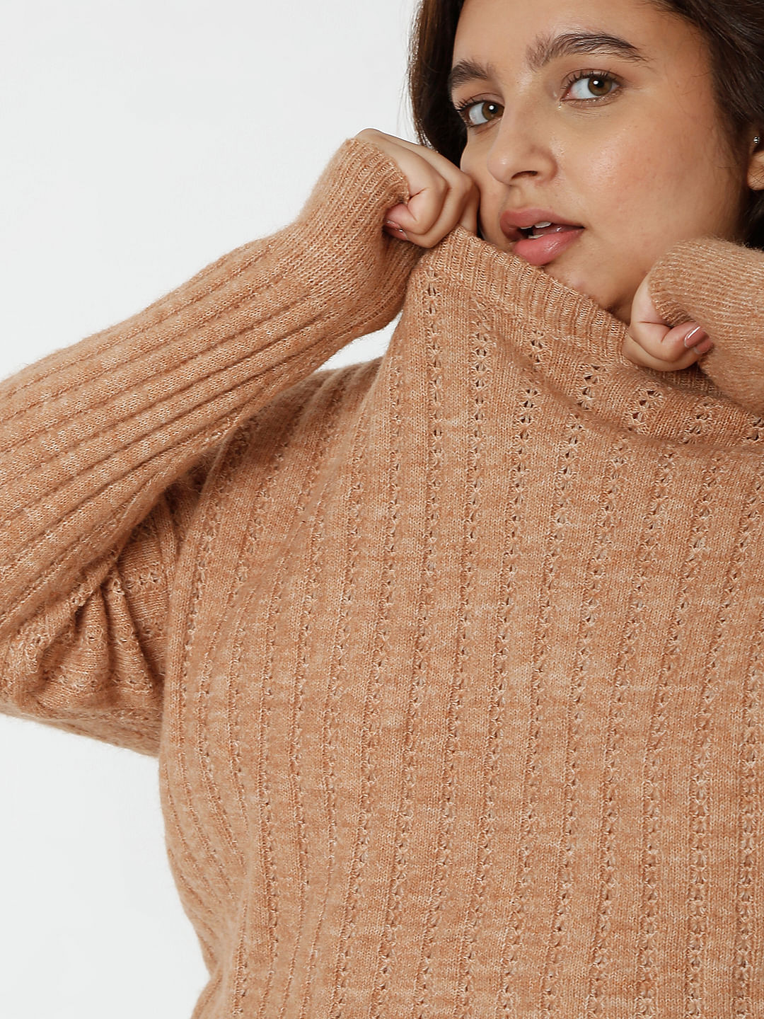 Curve Brown Drop Shoulder Pullover