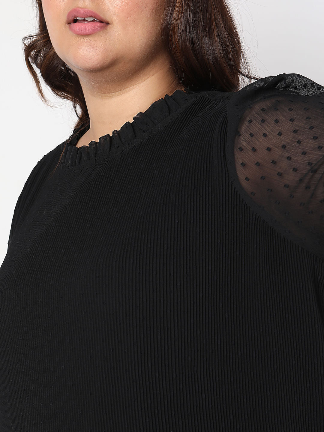 Curve Black Ruffle Detail Top
