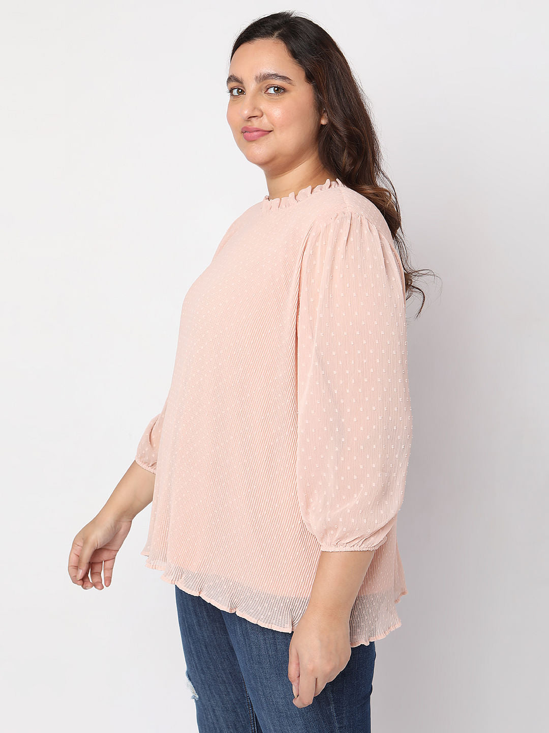 Curve Pink Ruffle Detail Top