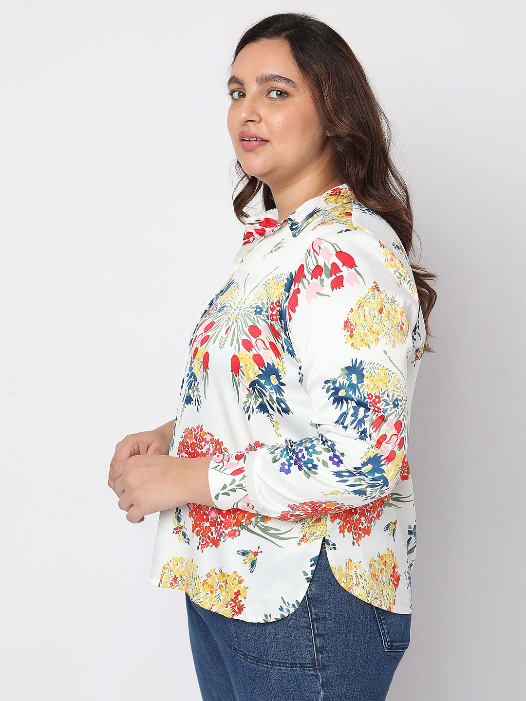 Curve White Floral Shirt