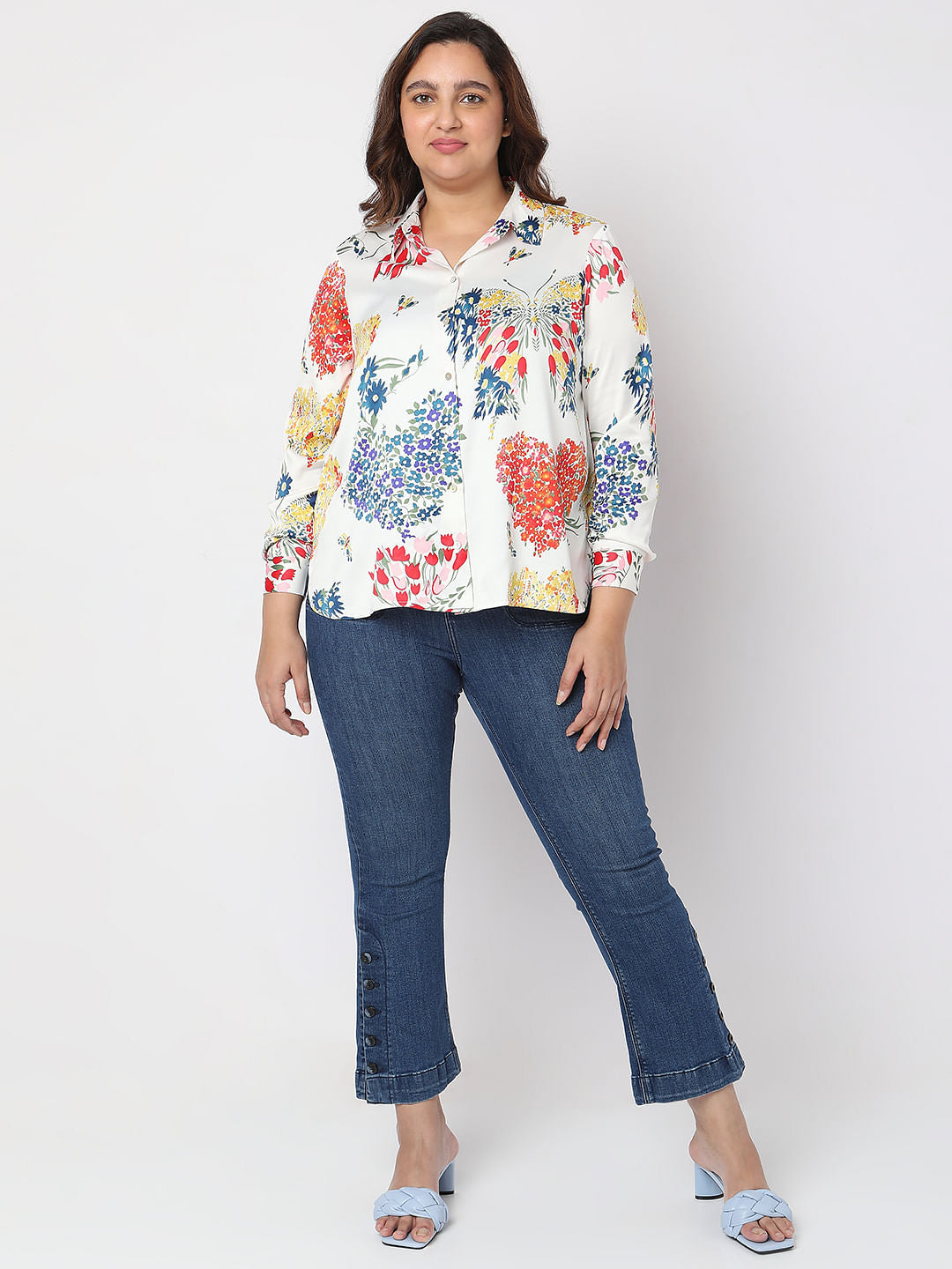 Curve White Floral Shirt