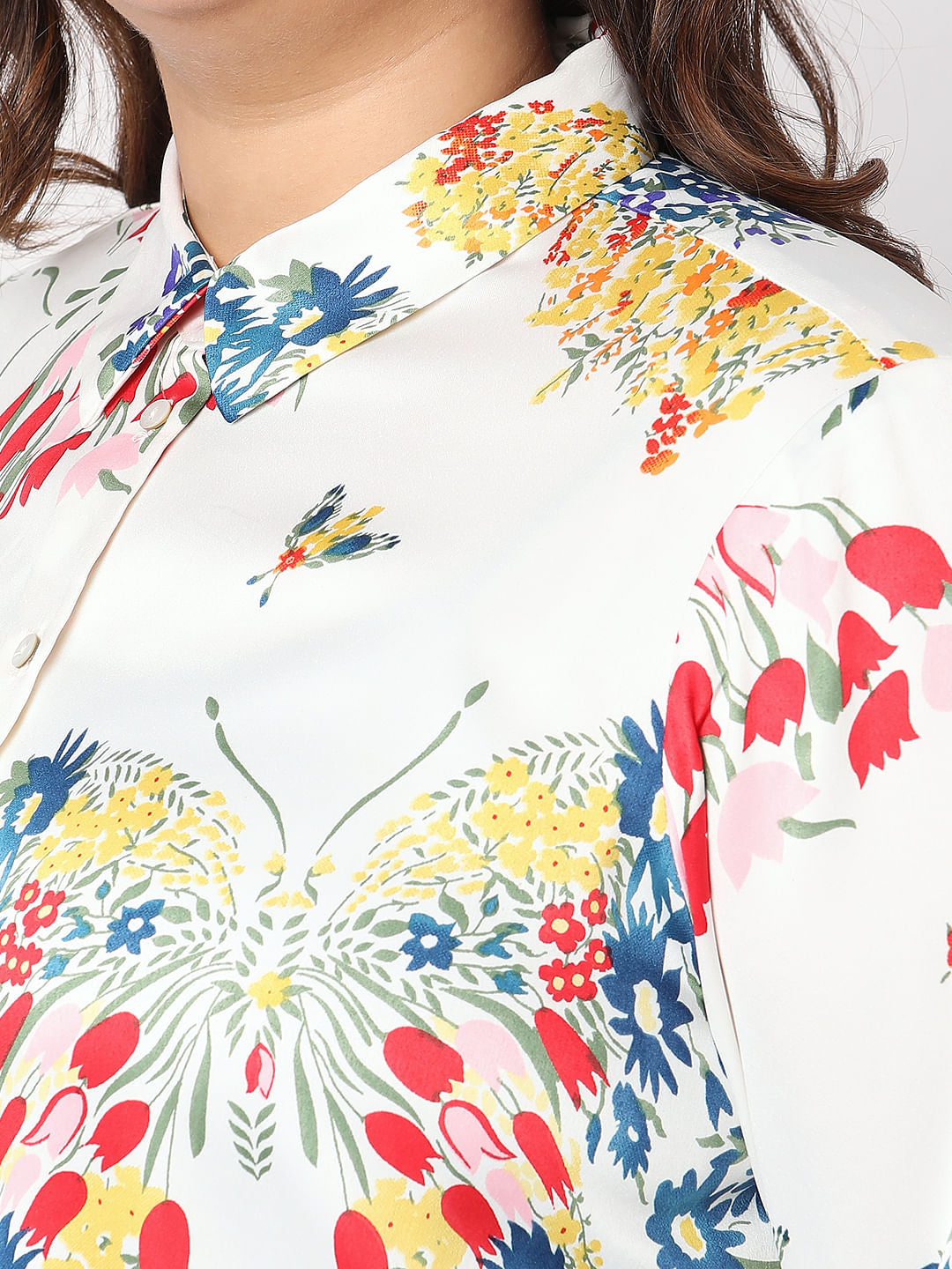 Curve White Floral Shirt