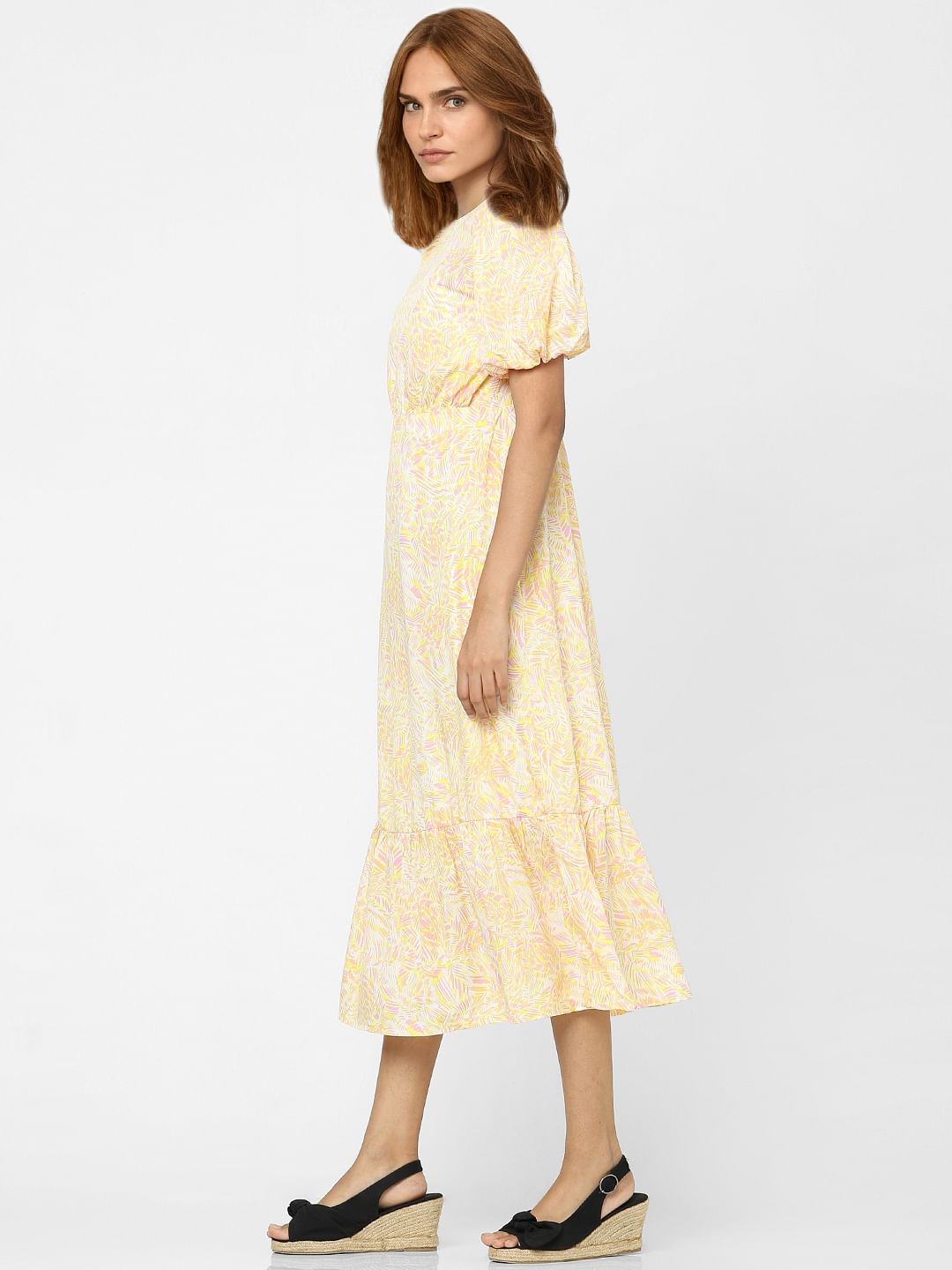 Yellow Printed Midi Dress