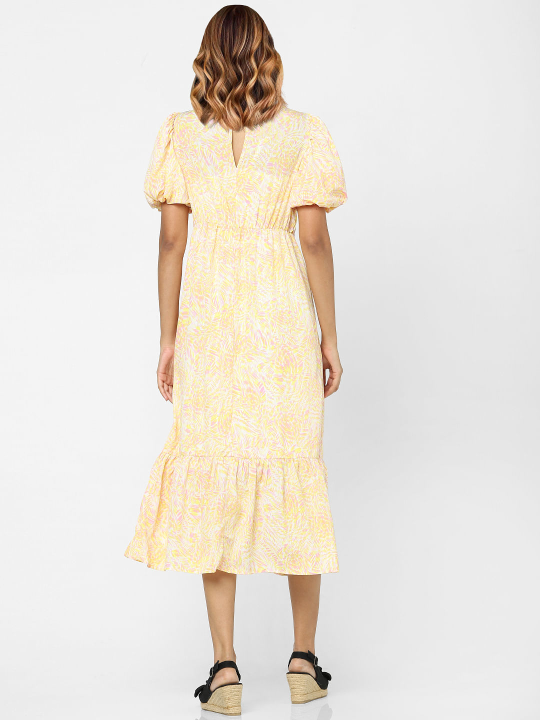 Yellow Printed Midi Dress