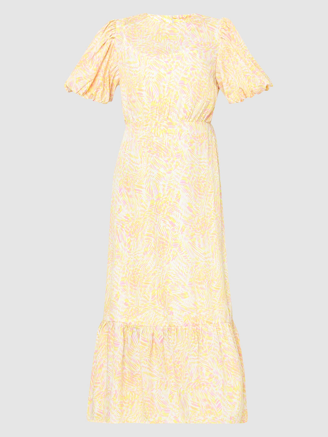 Yellow Printed Midi Dress