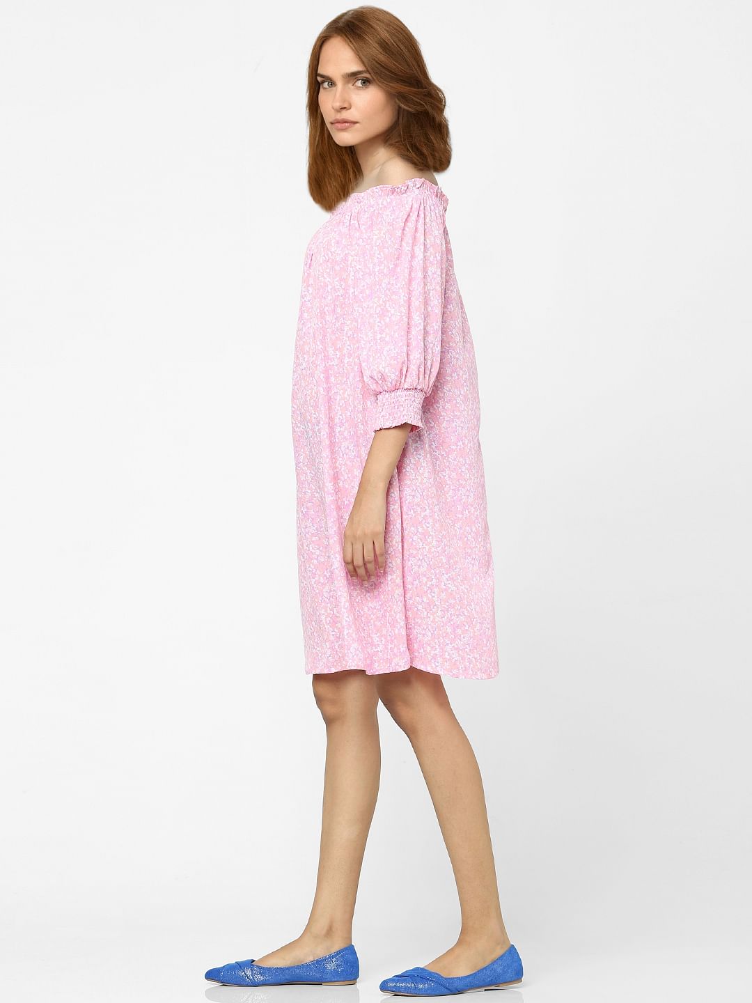 Lilac Floral Off Shoulder Shift Dress