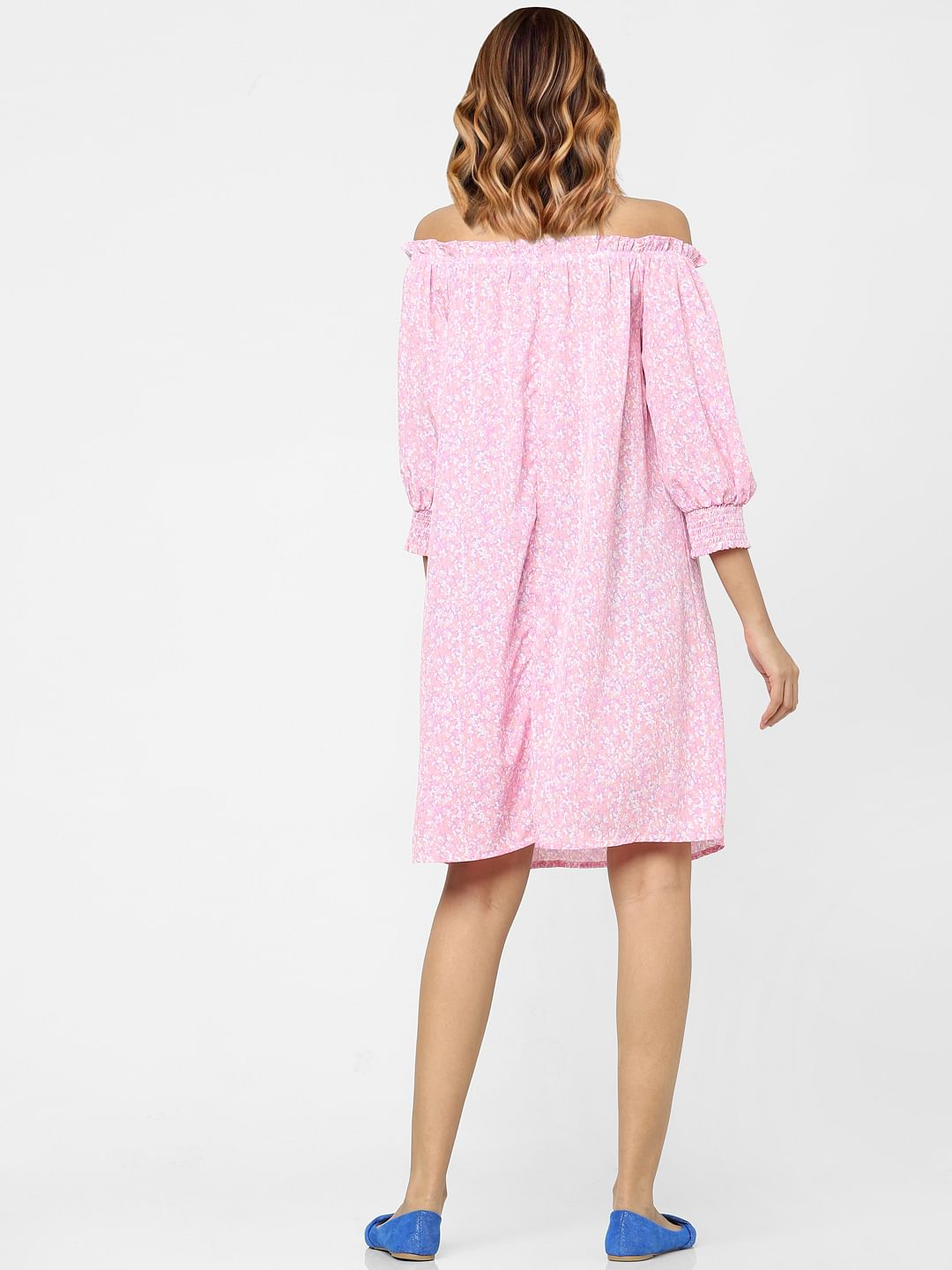 Lilac Floral Off Shoulder Shift Dress