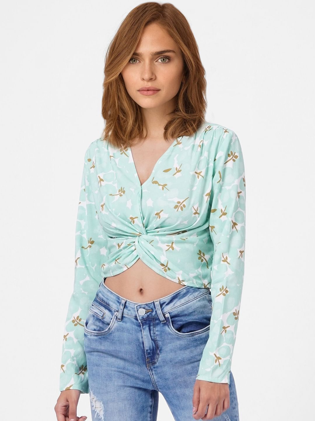 Green Abstract Print Top