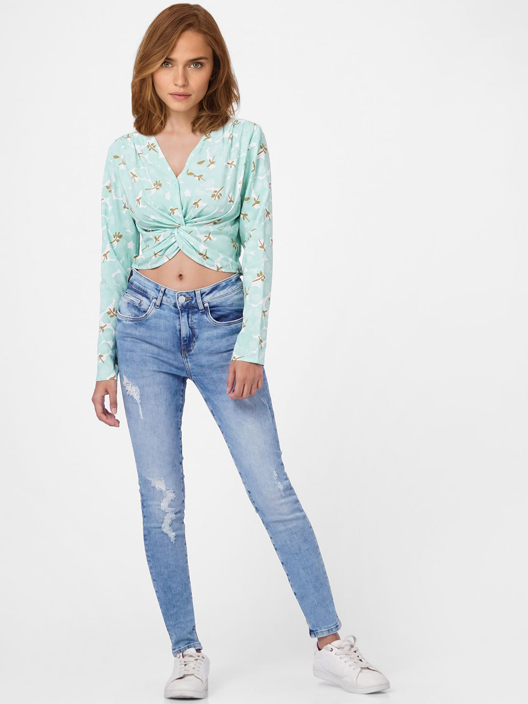 Green Abstract Print Top