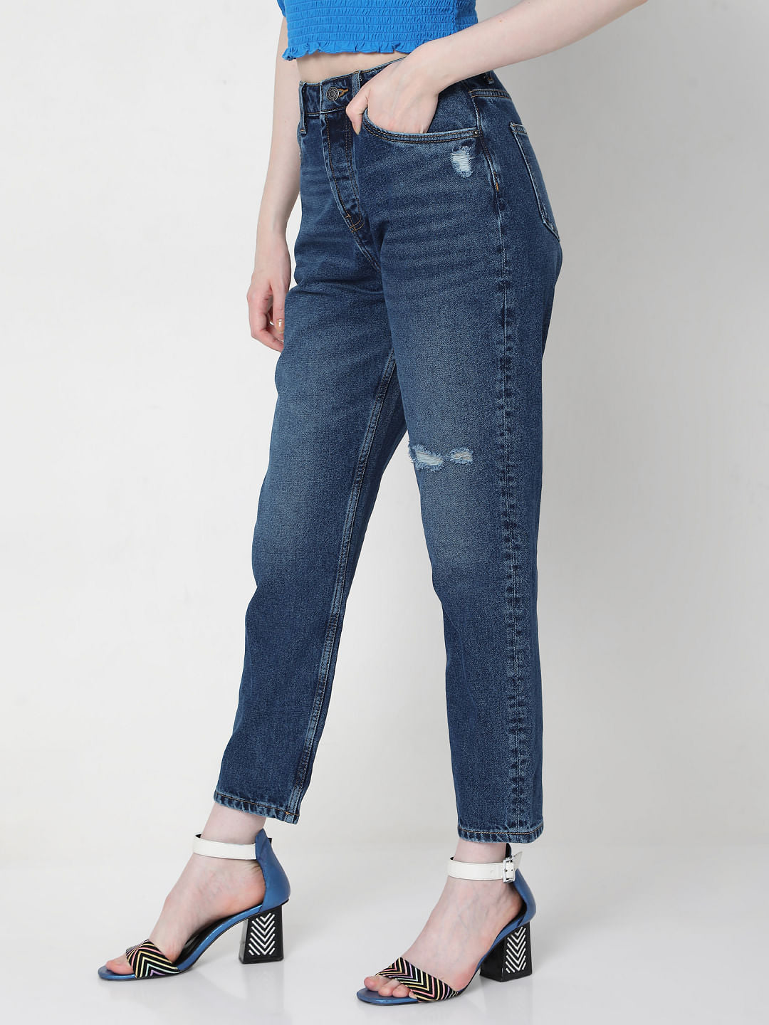 Blue High Rise Mom Jeans