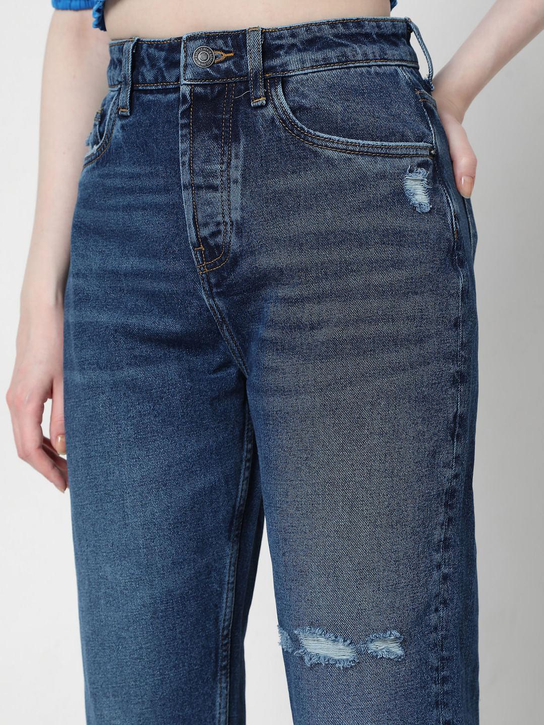 Blue High Rise Mom Jeans
