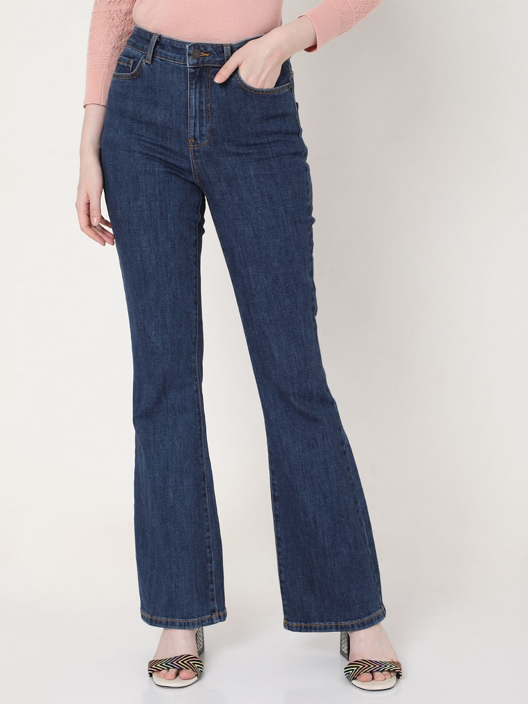 Blue High Rise Flared Jeans