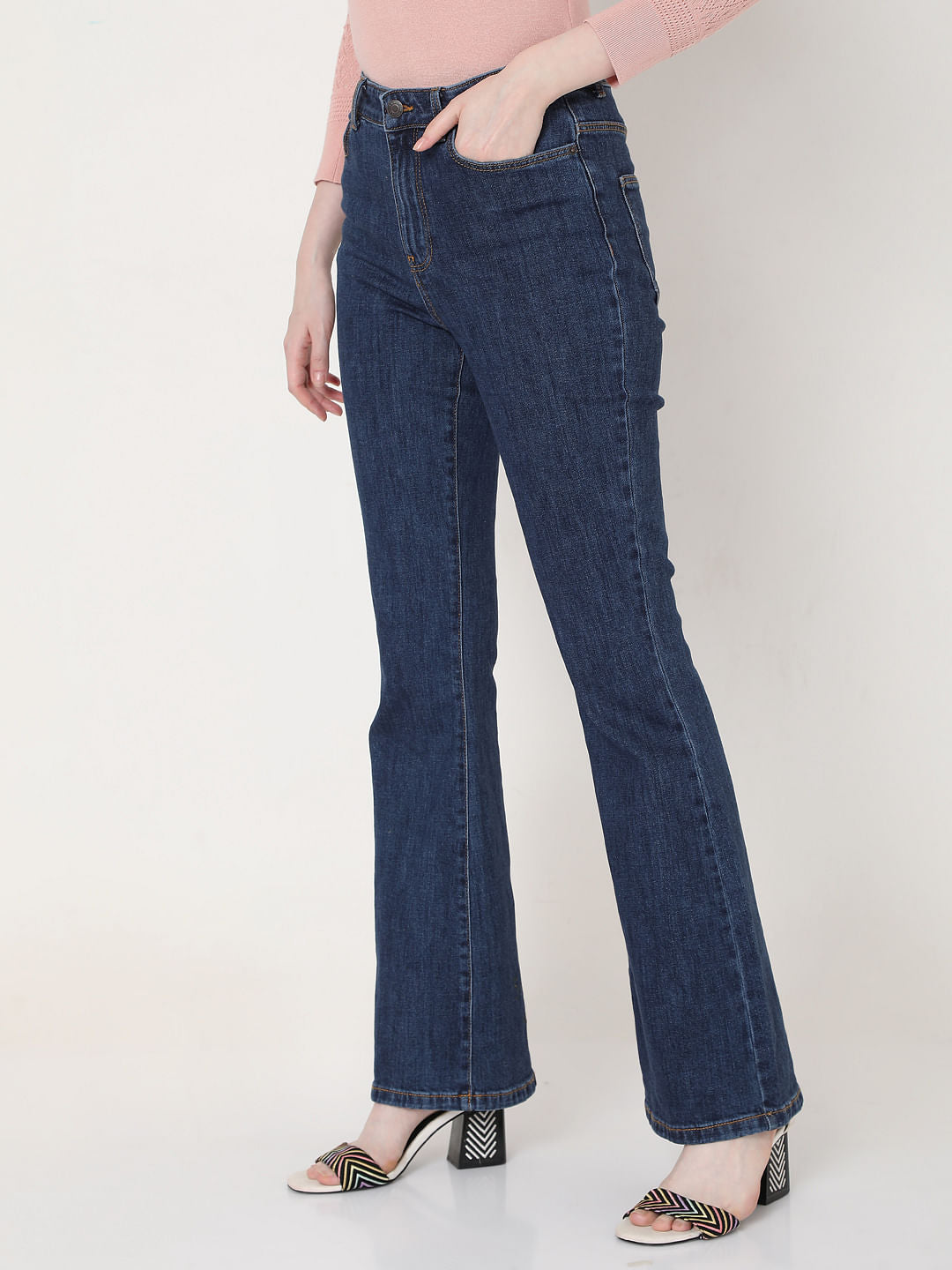 Blue High Rise Flared Jeans