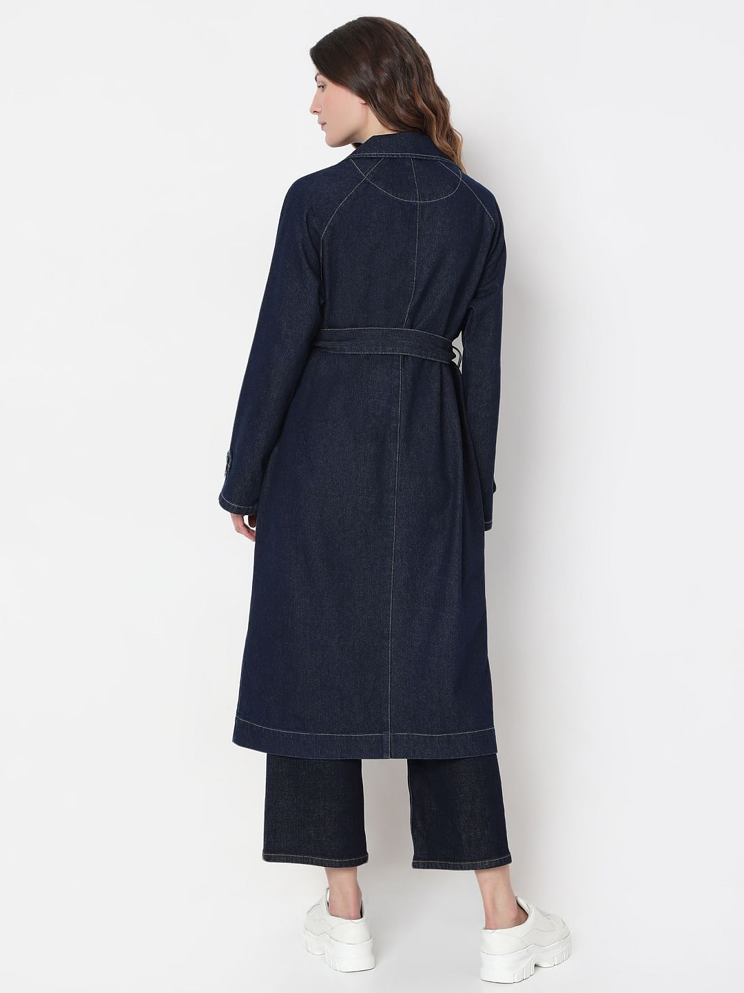 Dark Blue Long Denim Trench Coat