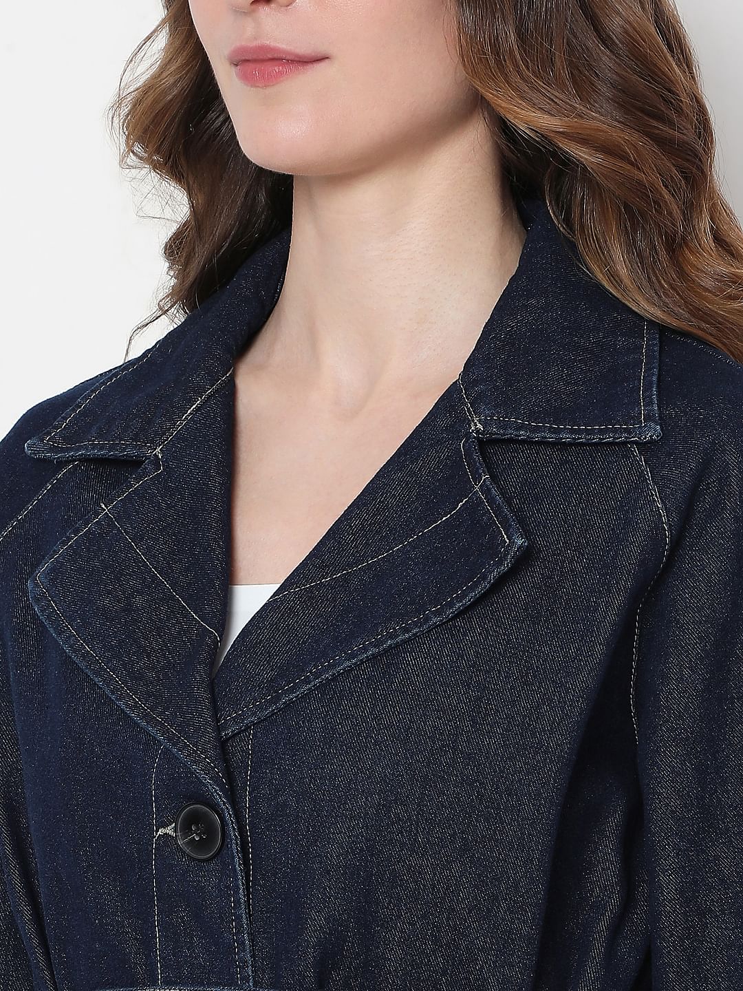 Dark Blue Long Denim Trench Coat