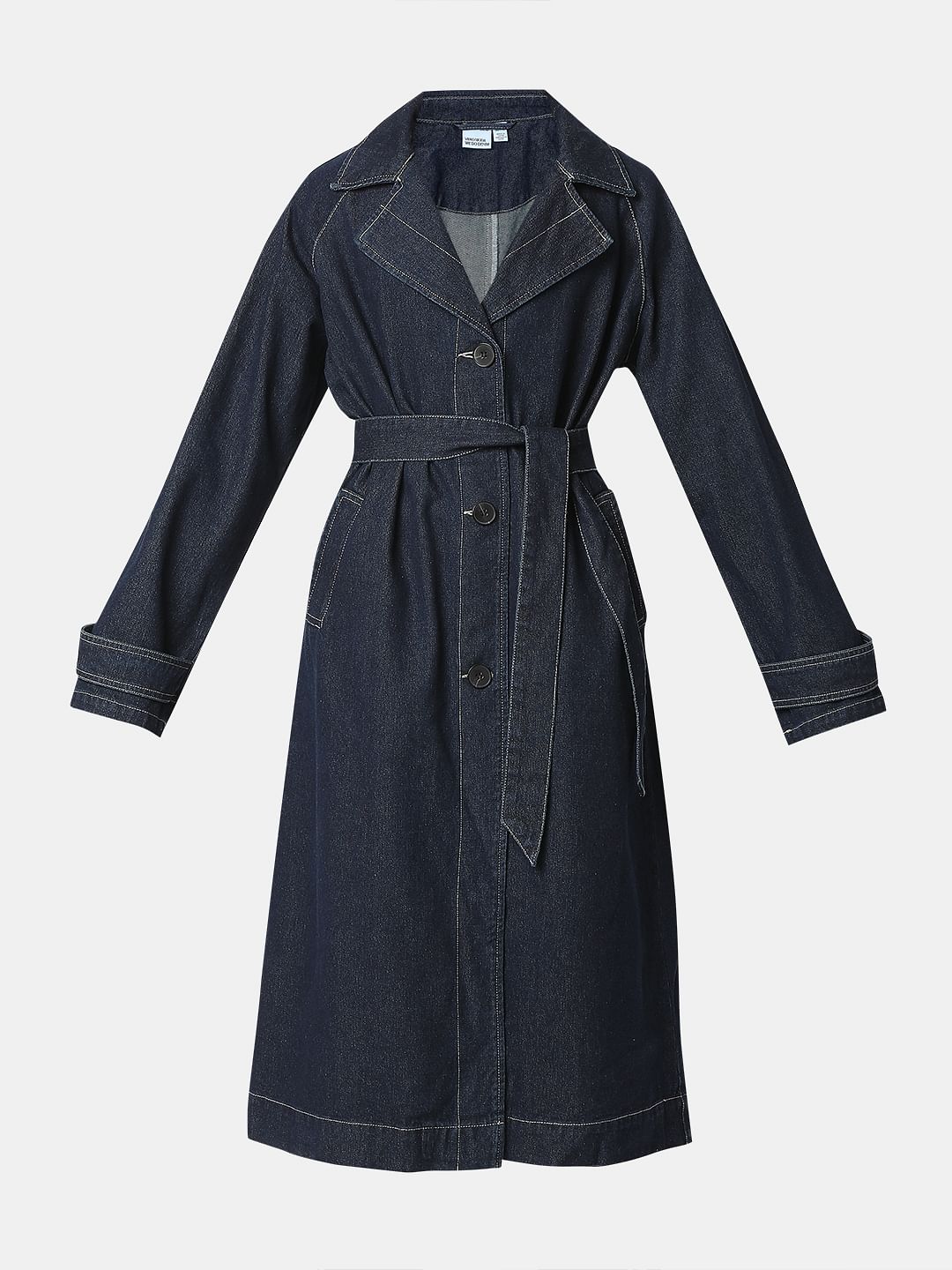 Dark Blue Long Denim Trench Coat
