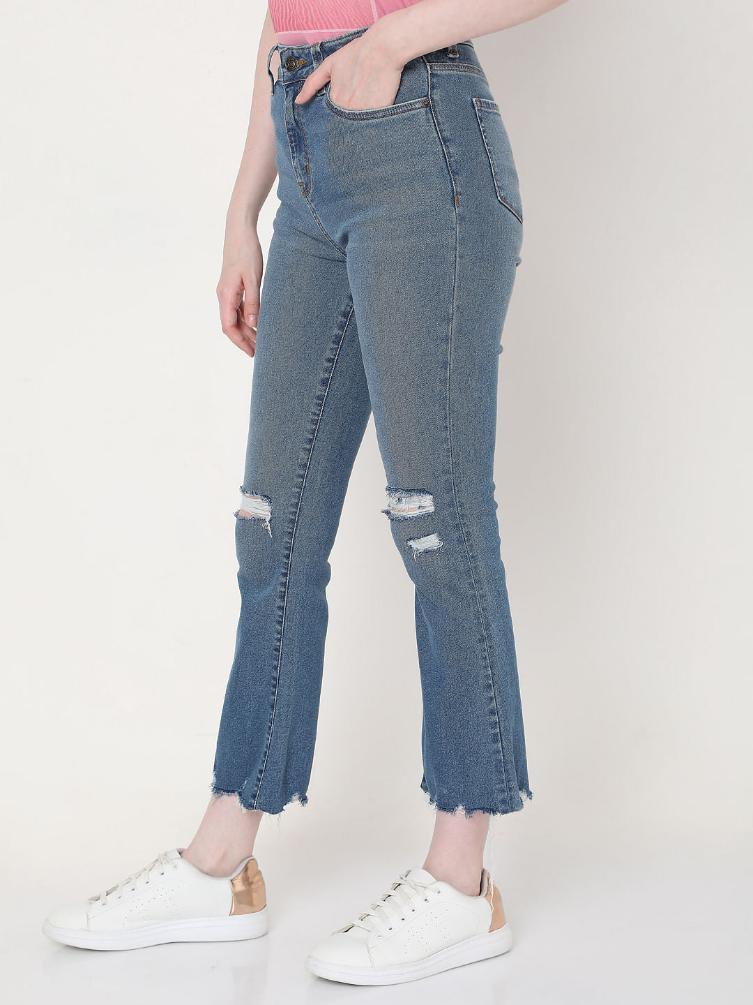 Blue Ripped Bootcut Jeans