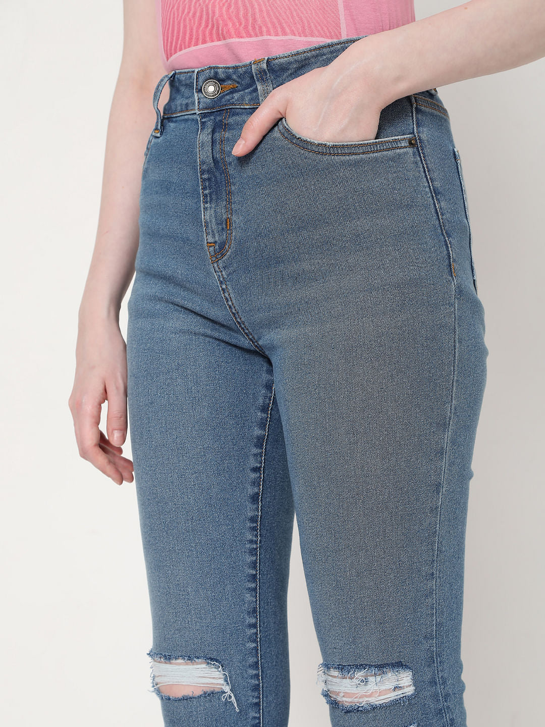 Blue Ripped Bootcut Jeans