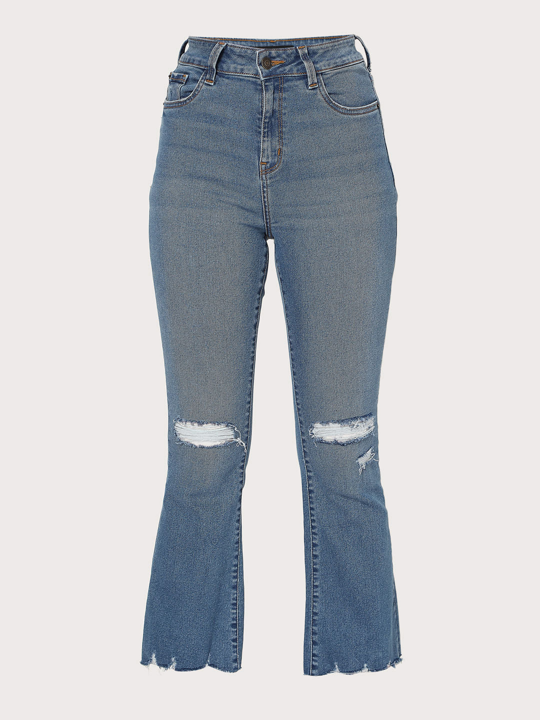 Blue Ripped Bootcut Jeans