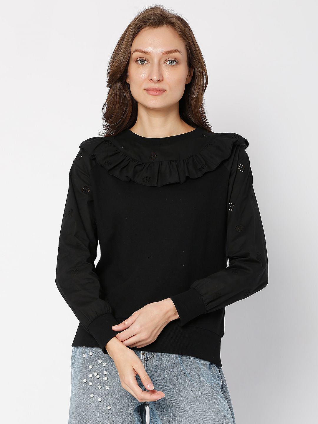Black Floral Cut-Out Sweatshirt