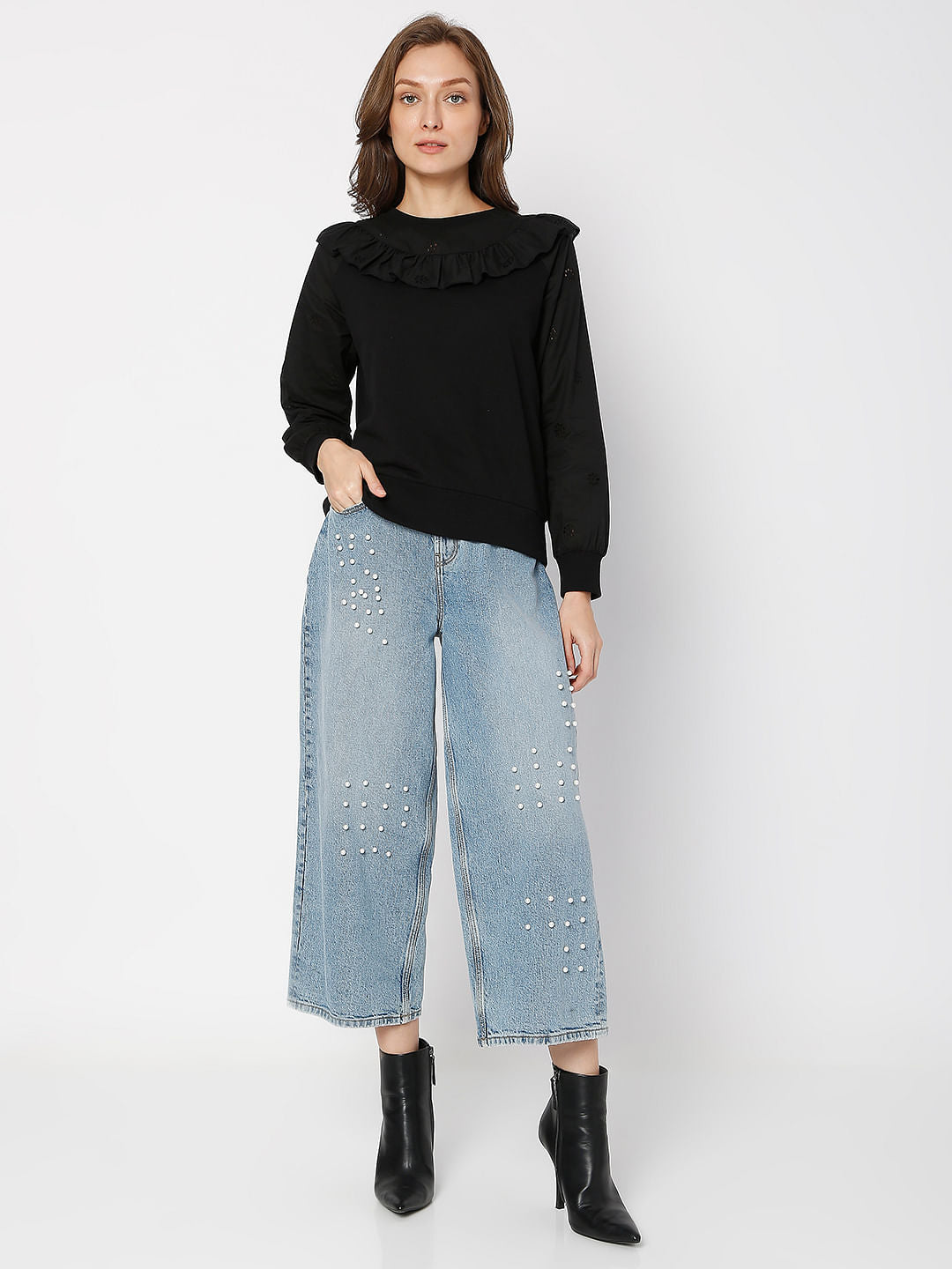 Black Floral Cut-Out Sweatshirt