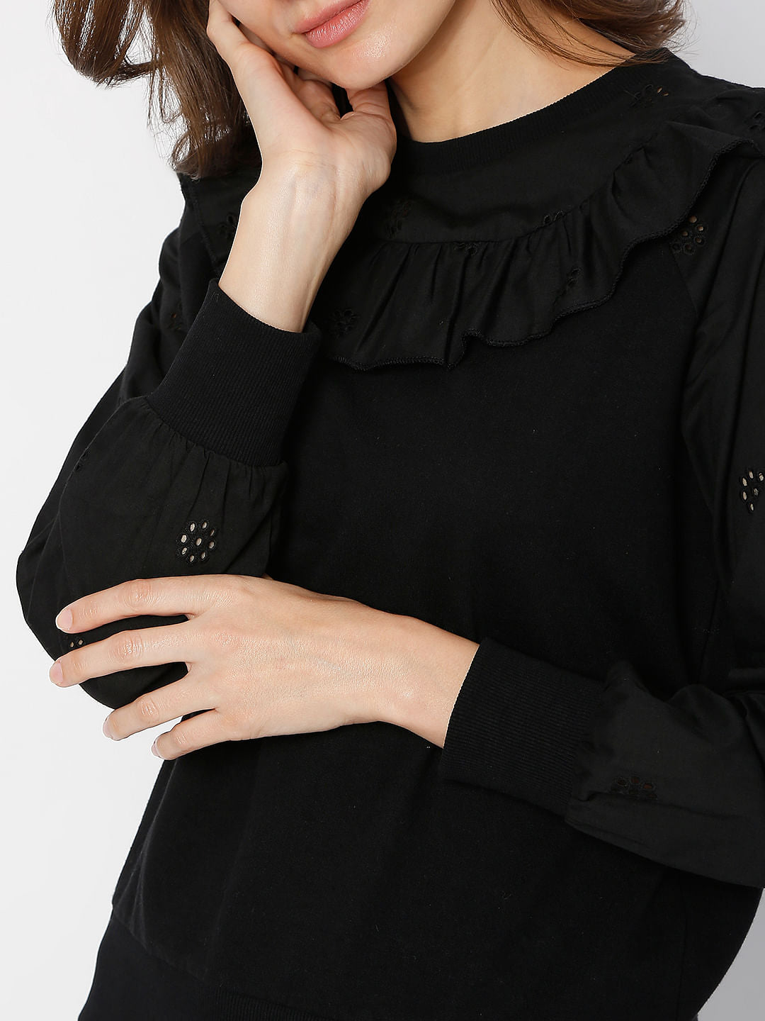 Black Floral Cut-Out Sweatshirt