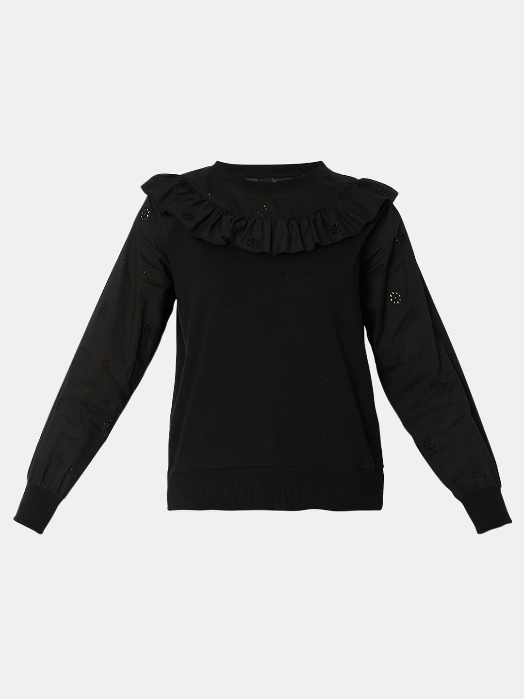 Black Floral Cut-Out Sweatshirt