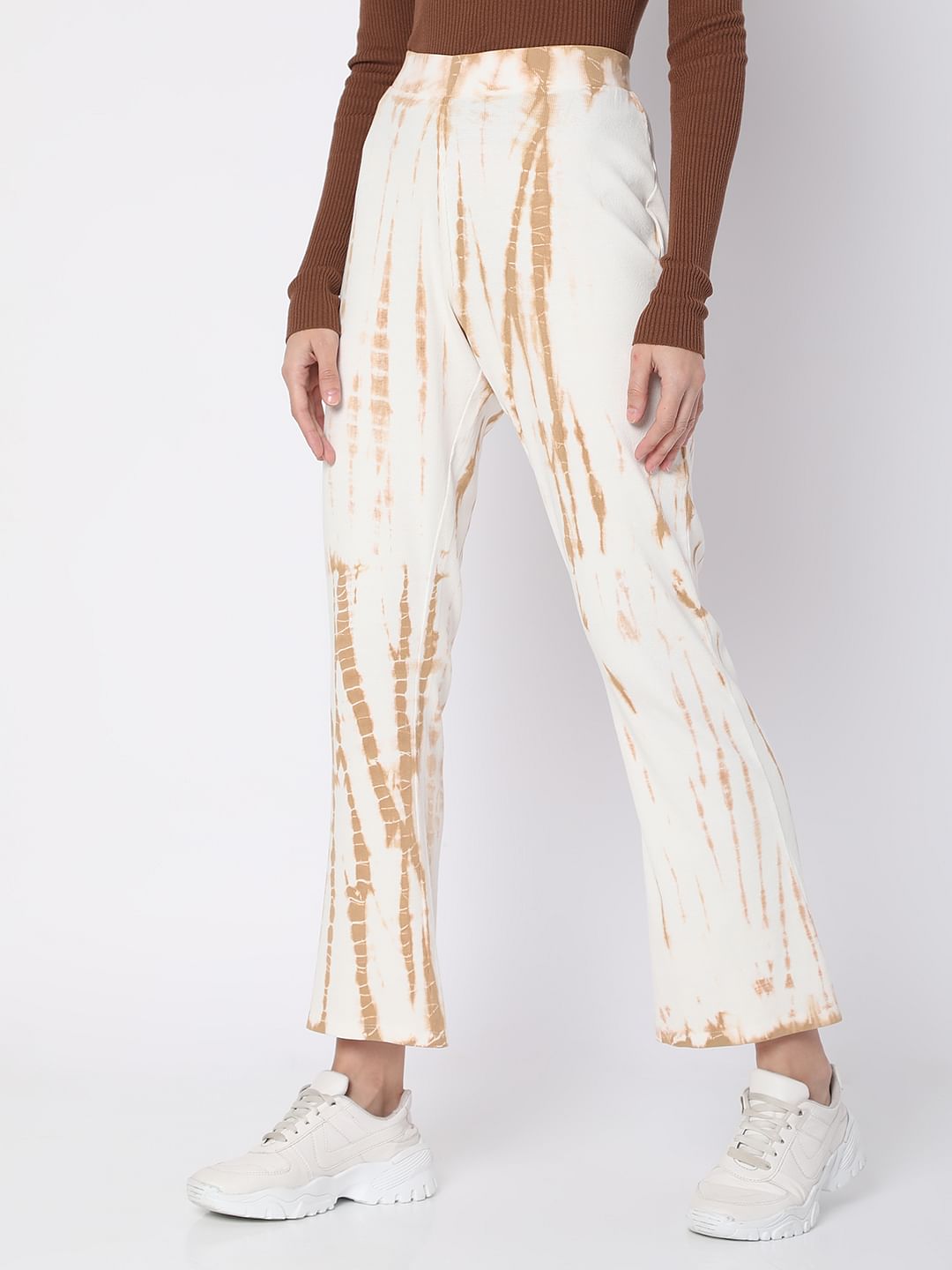 White High Rise Tie Dye Flared Pants