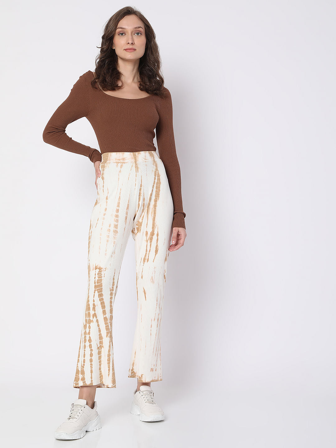 White High Rise Tie Dye Flared Pants