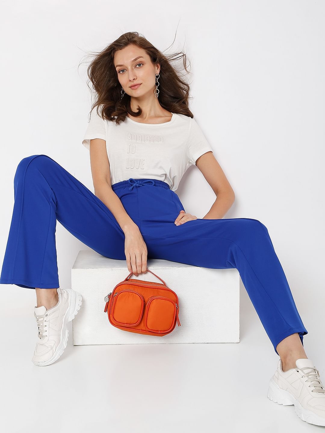 Blue High Rise Co-Ord Set Flared Pants