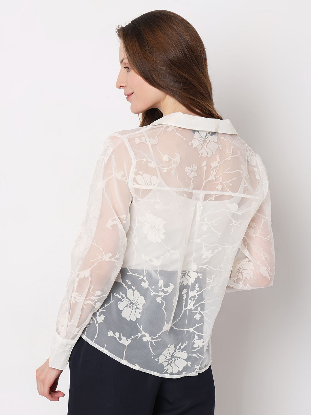 White Floral Sheer Shirt
