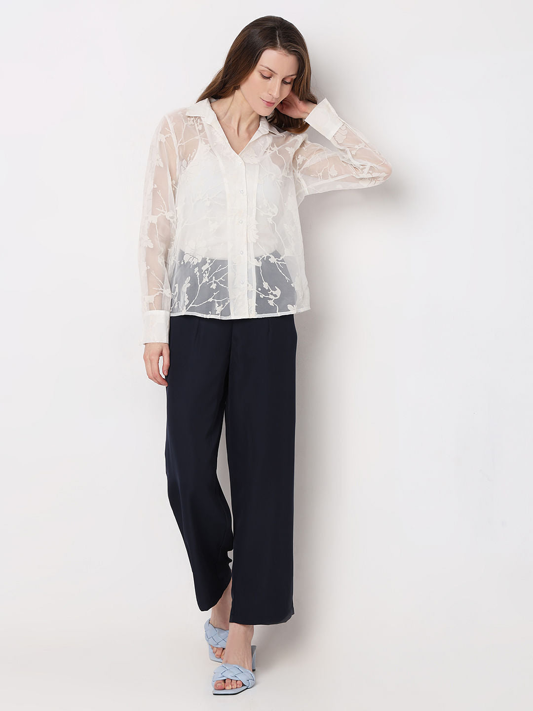 White Floral Sheer Shirt